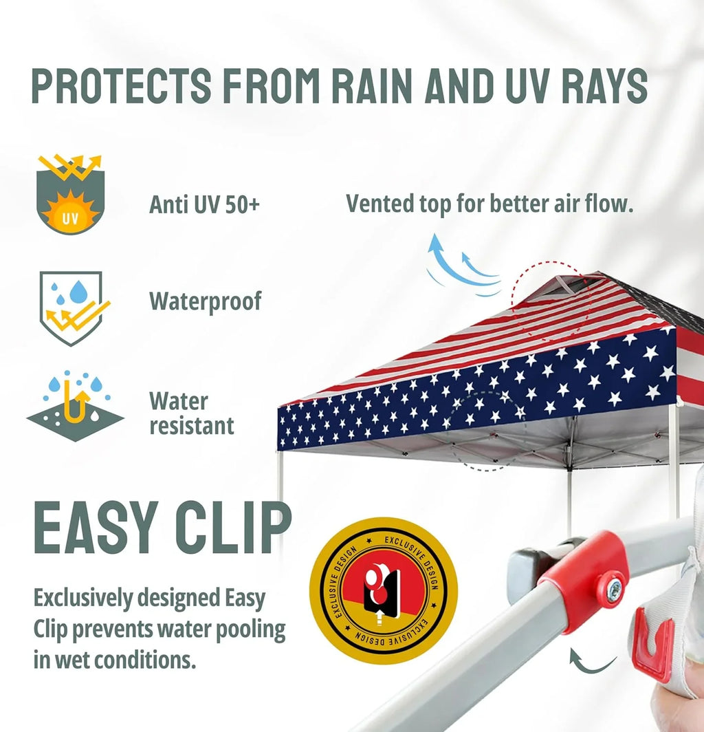 Auvent pop-up 10x10 - Installation en un clic - Tente de plage - Parasol extérieur avec dessus argenté, 3 hauteurs et 4 poches à sable