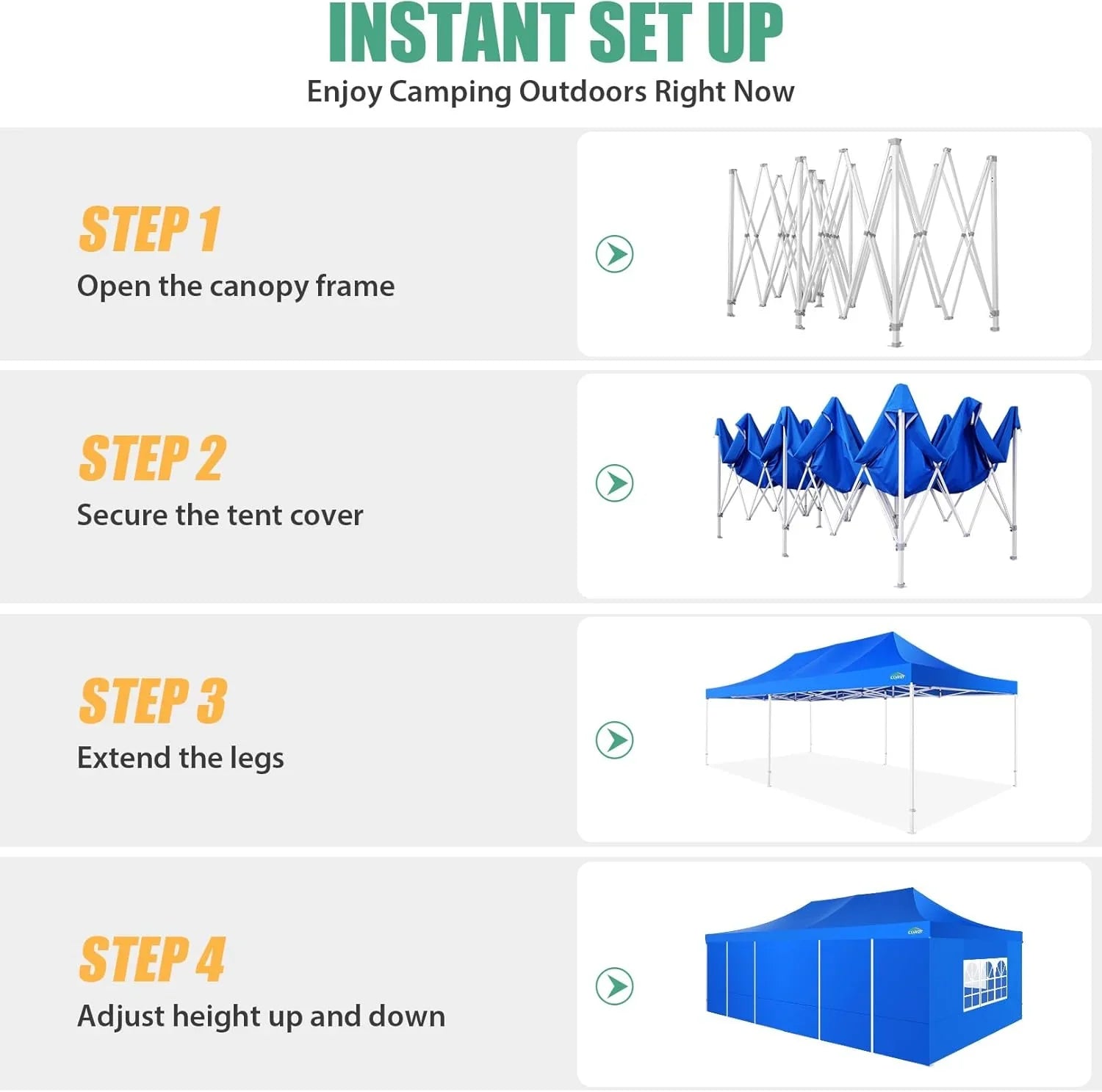 Tente pop-up robuste COBIZI 10x20 avec 6 parois latérales, facile à installer