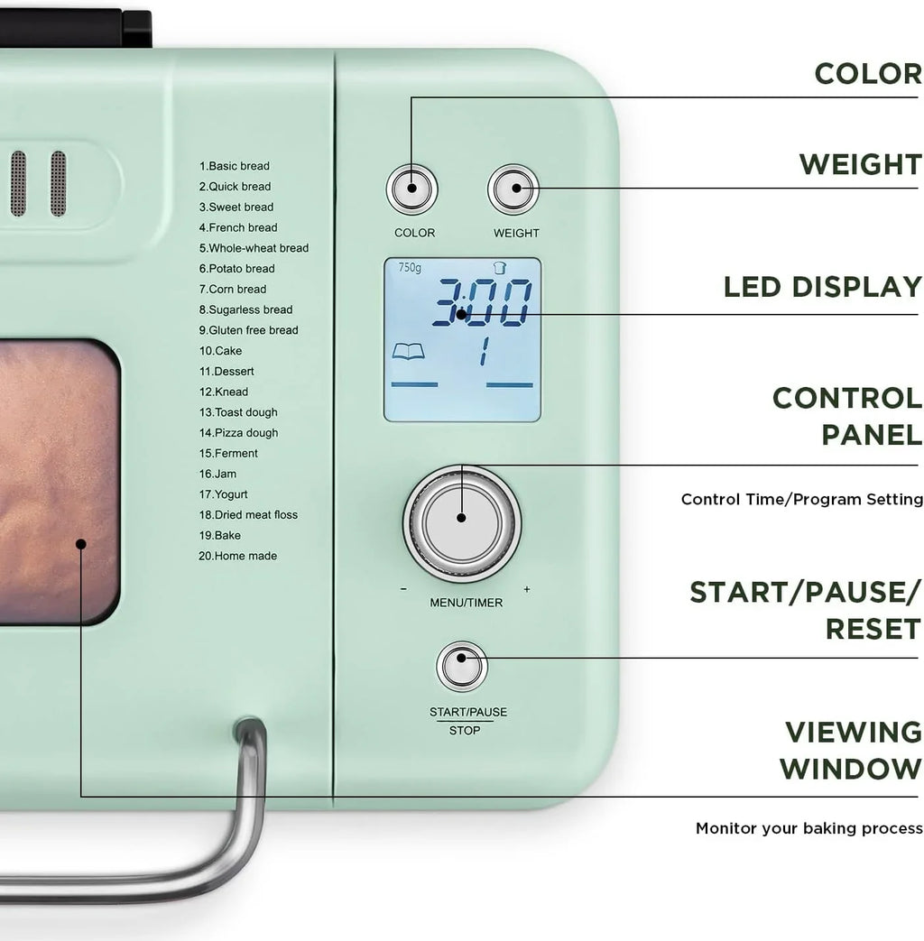 Machine à pain Neretva, 20 en 1, 2 lb, double élément chauffant, automatique, avec poêle en céramique antiadhésive