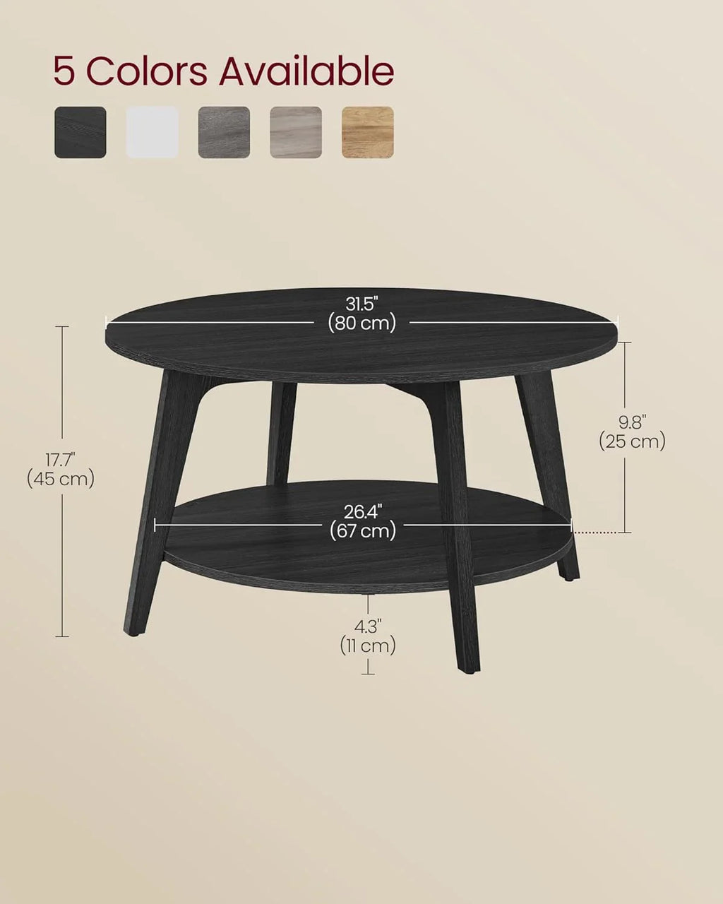Table basse ronde VASAGLE, table basse double couche avec rangement