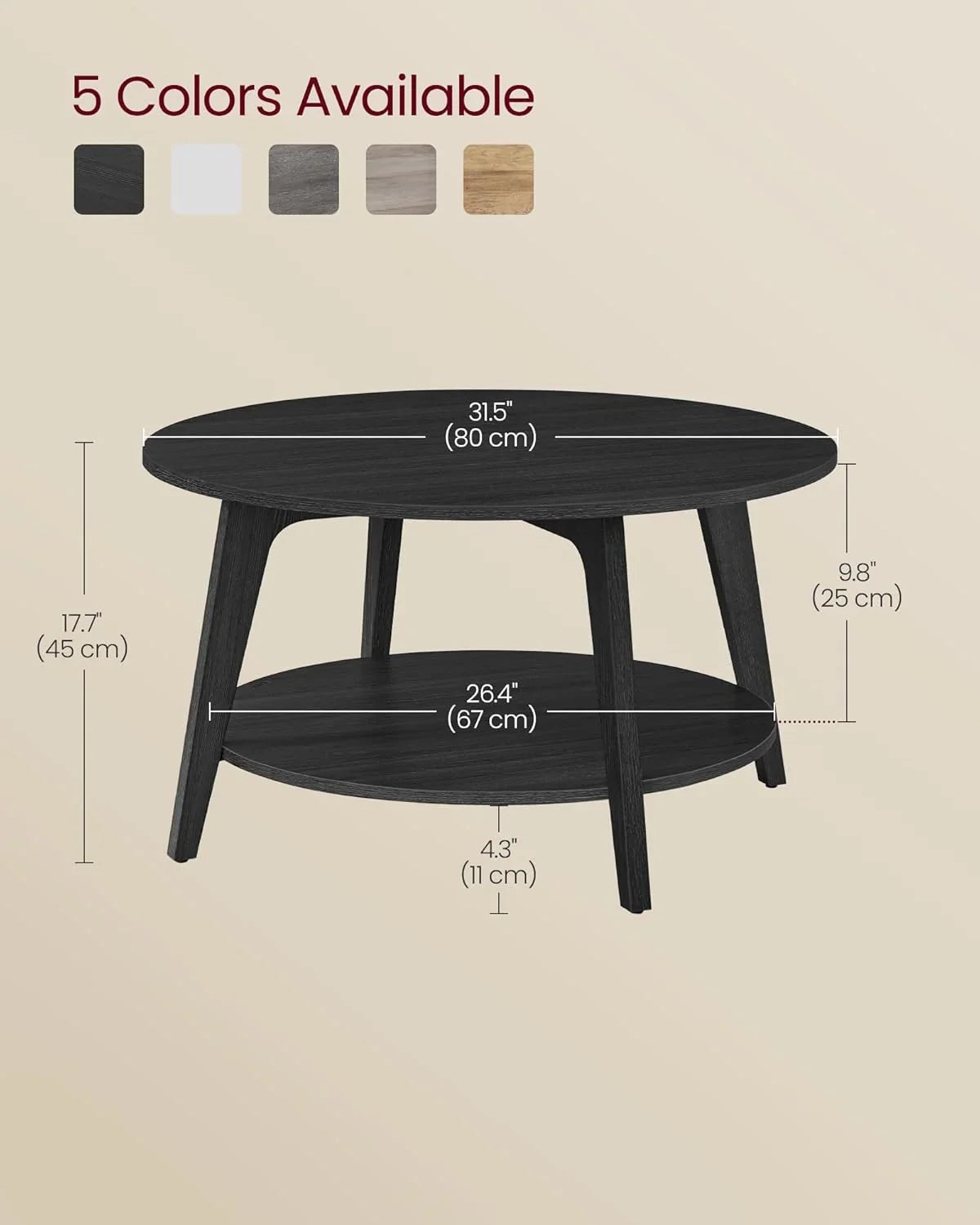 Table basse ronde VASAGLE, table basse double couche avec rangement