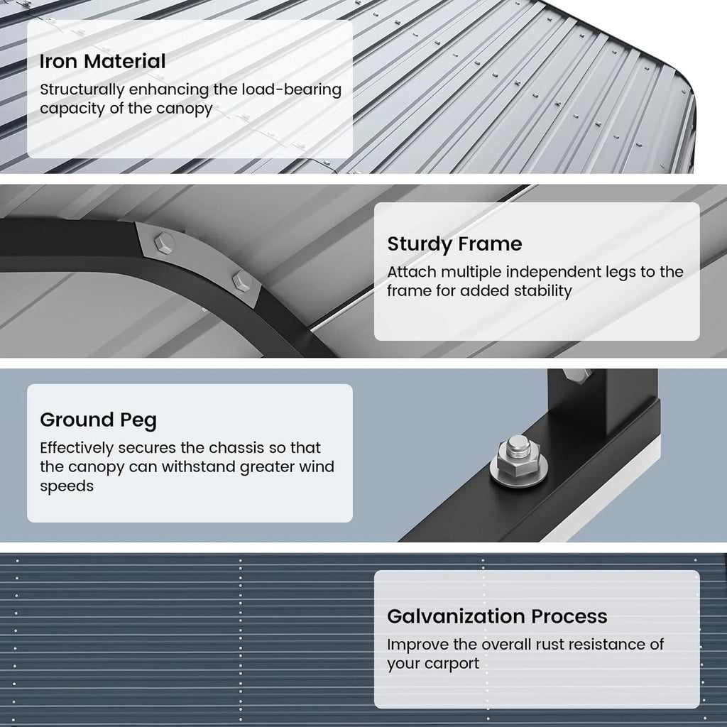 Abri d'auto en métal robuste de 10'x15', abri de garage extérieur avec cadre plus lourd