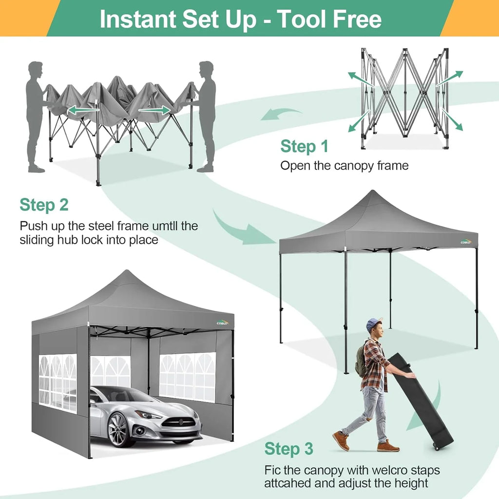 Tente pop-up robuste COBIZI 10x20 avec 6 parois latérales, facile à installer