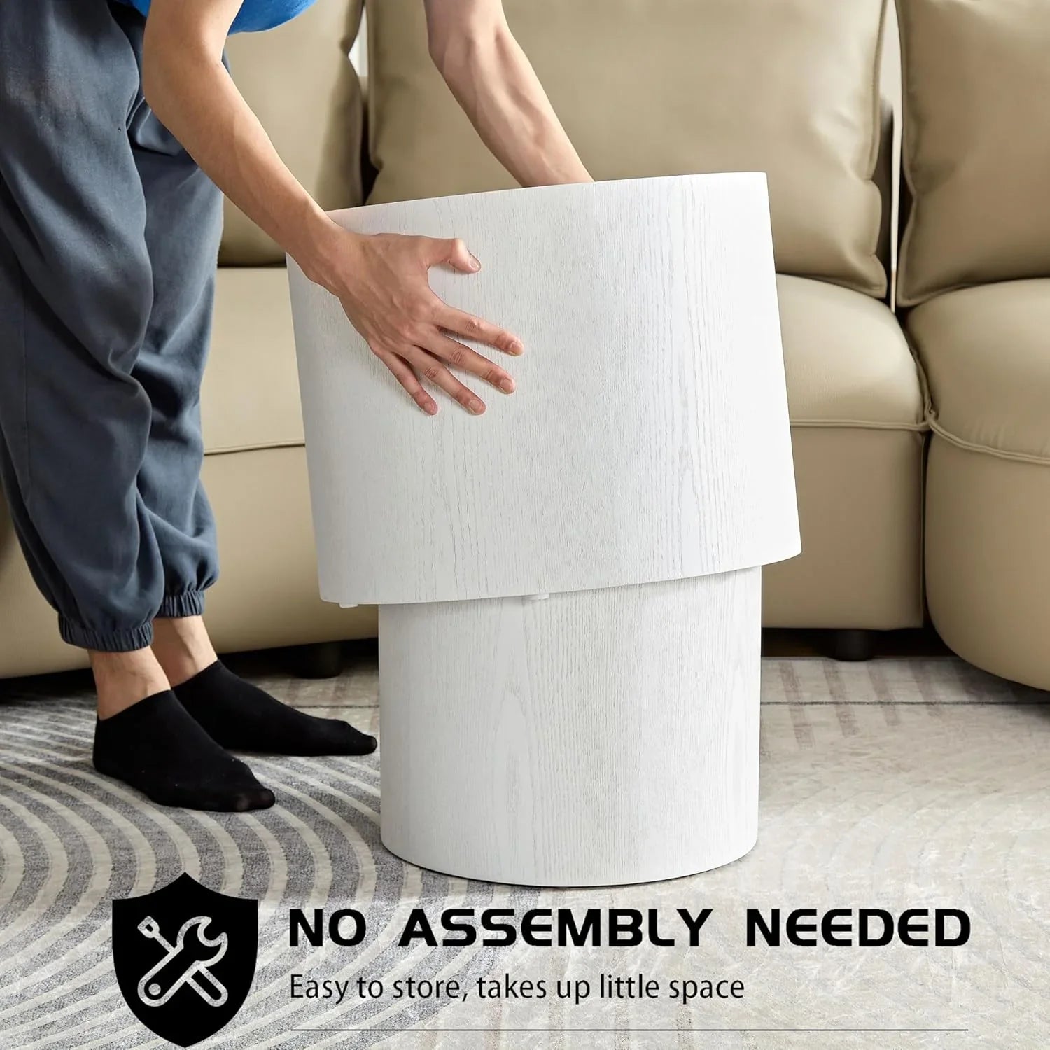 Lot de 2 tables basses gigognes, table basse ronde moderne avec pieds antidérapants, tables d'appoint circulaires en bois de noyer