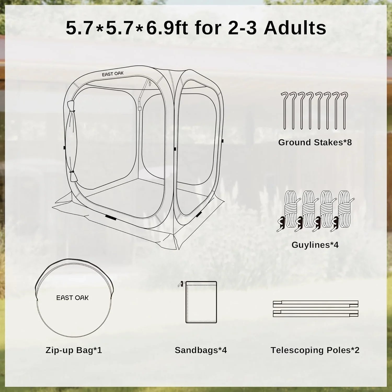 Tente moustiquaire EAST OAK, moustiquaire portable, 3 x 3 m, avec sac de transport