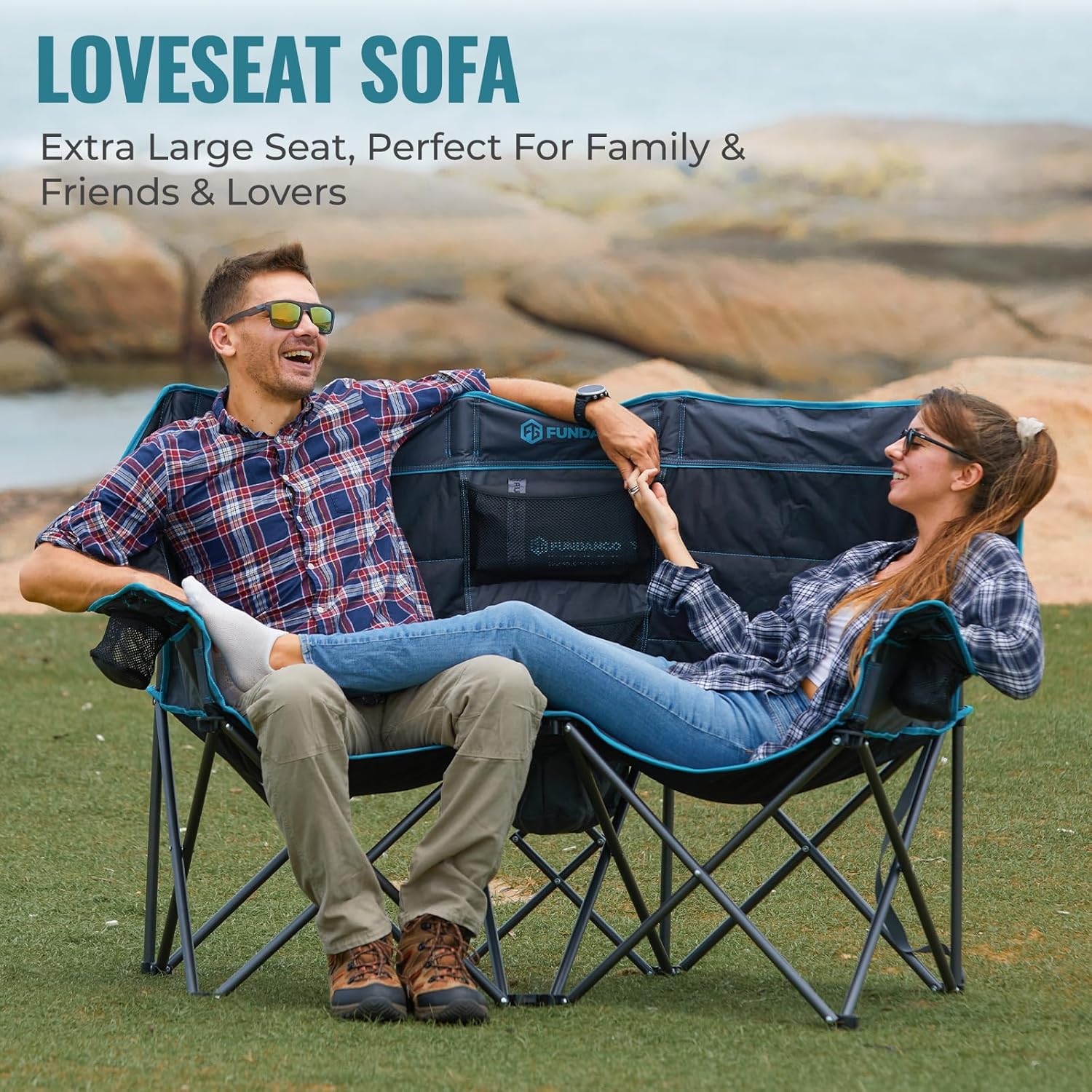 Chaise de camping double avec glacière Chaise de camping pliante extra large pour 3 personnes avec capacité de charge de 1 000 livres