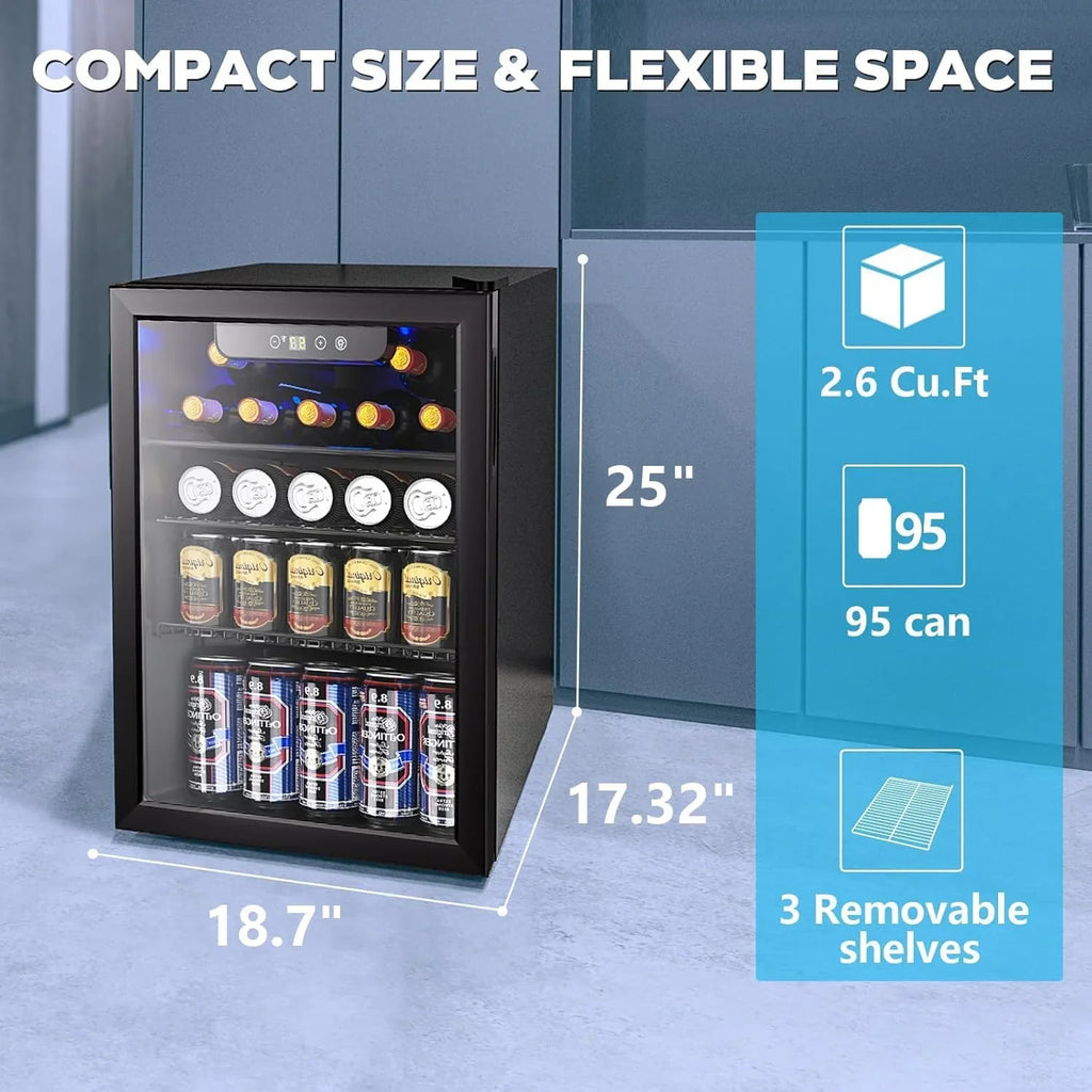 Mini-réfrigérateur 130 canettes, 3,2 pi³, pour boissons, sodas, vin, bière, température réglable pour le bureau et la maison.