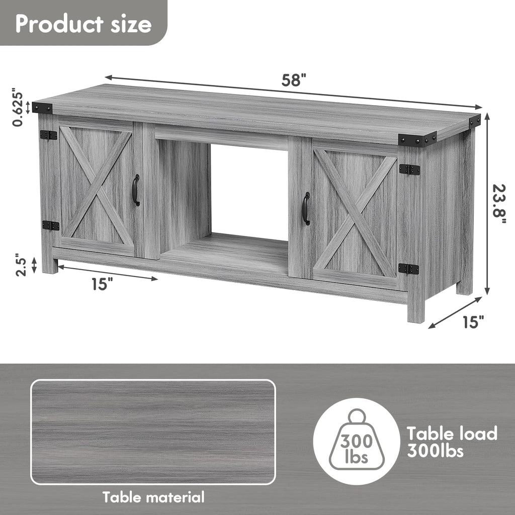 YESHOMY tv-meubel met open haard en twee schuifdeuren, opbergkasten voor tv's tot 65 inch en groter, entertainmentmeubel, mediameubel voor de woonkamer, 58 inch 