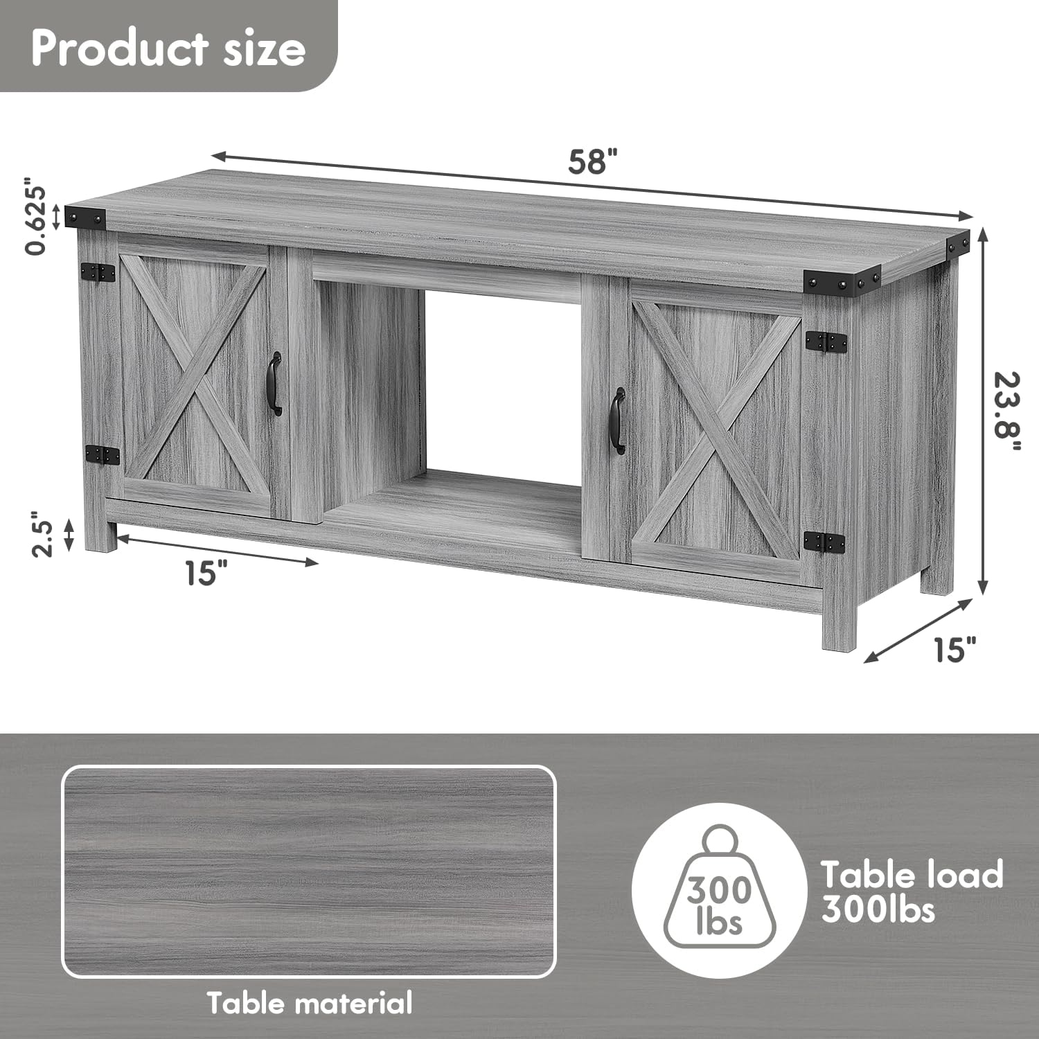 YESHOMY tv-meubel met open haard en twee schuifdeuren, opbergkasten voor tv's tot 65 inch en groter, entertainmentmeubel, mediameubel voor de woonkamer, 58 inch 