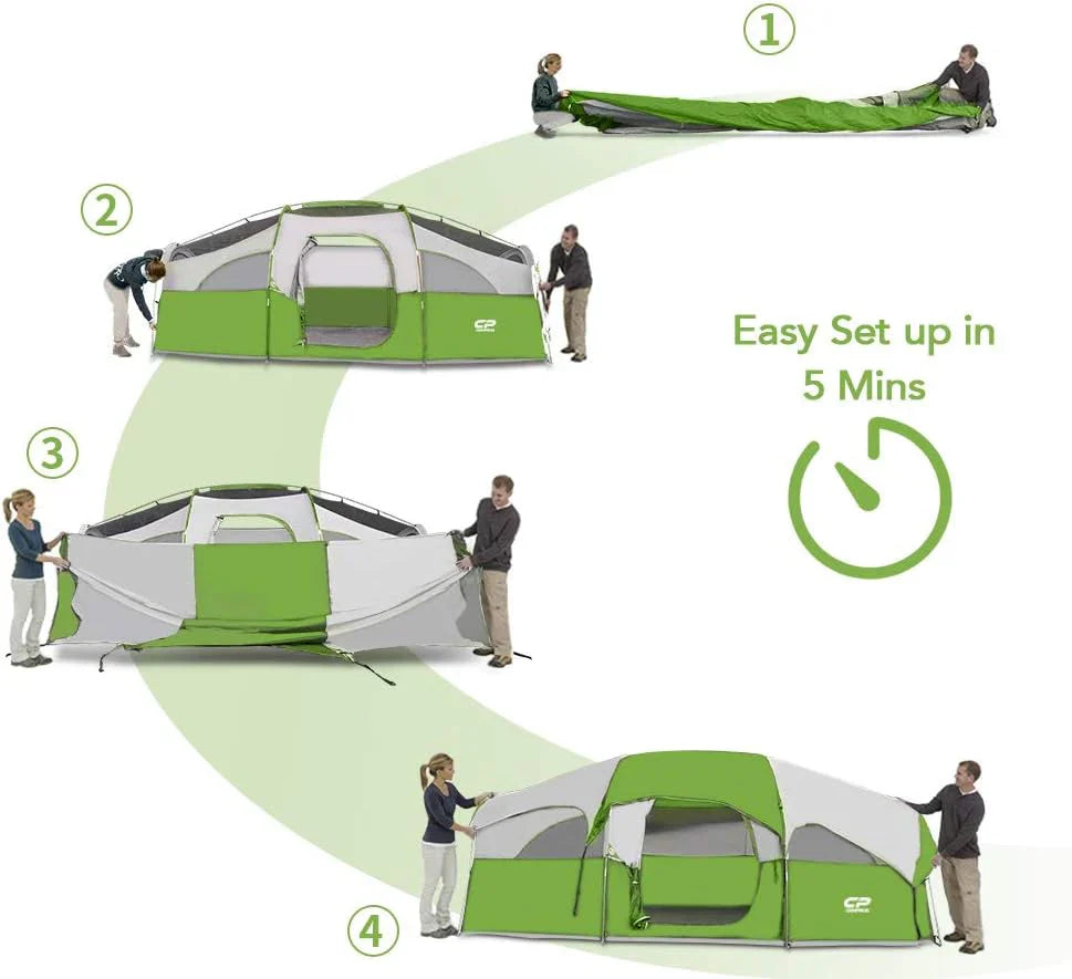 Tente de camping CAMPROS CP pour 8 personnes, tente familiale résistante aux intempéries