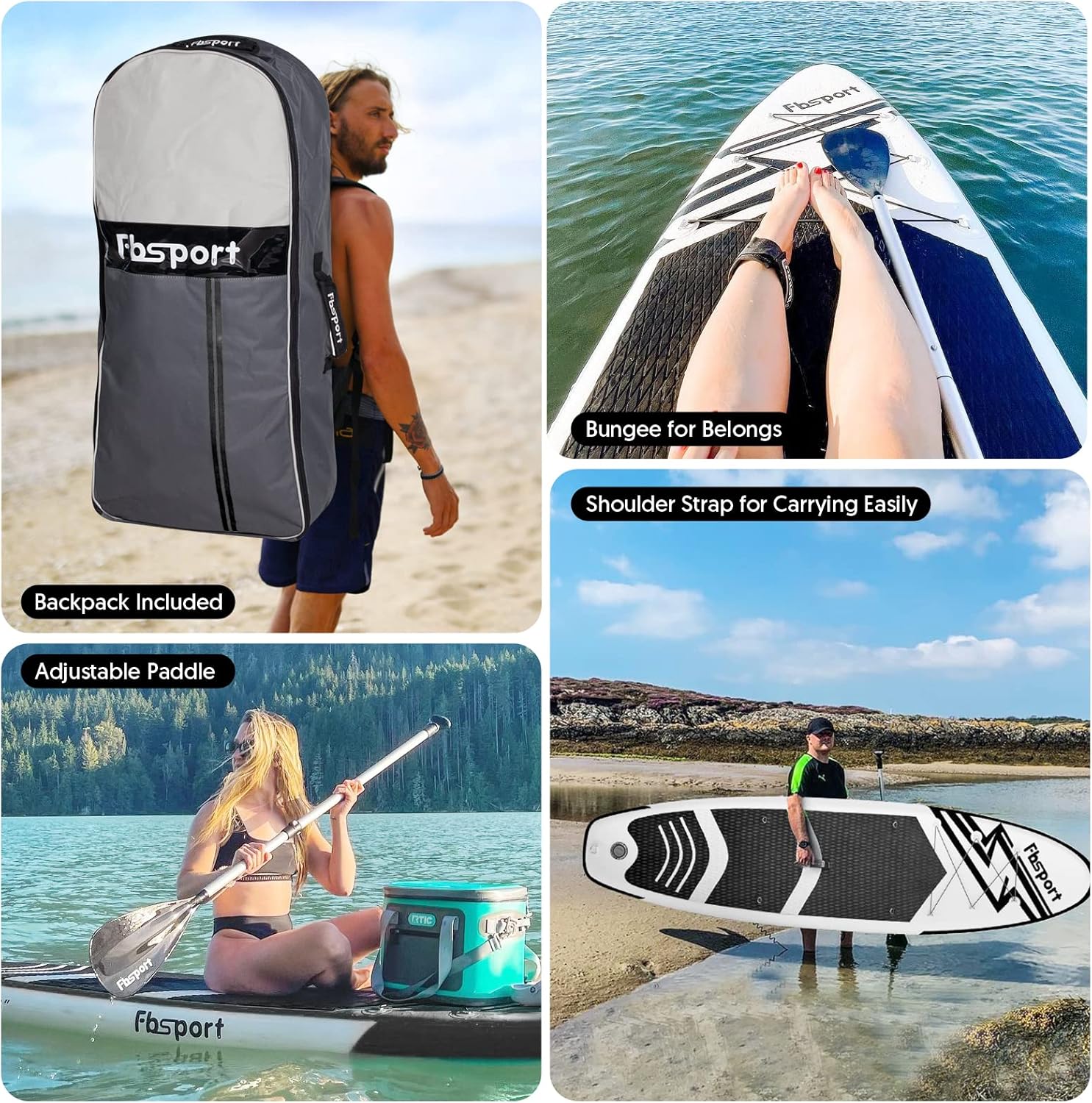 Planche de stand up paddle FBSPORT Premium 11', planche de yoga, contrôle du surf, pont antidérapant, attache, pagaie et pompe
