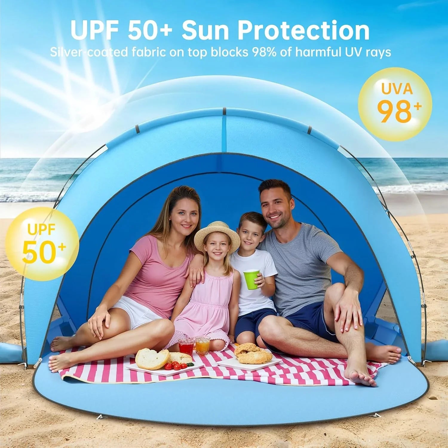 Parasol de plage, tente pare-soleil de plage avec protection UV UPF50+