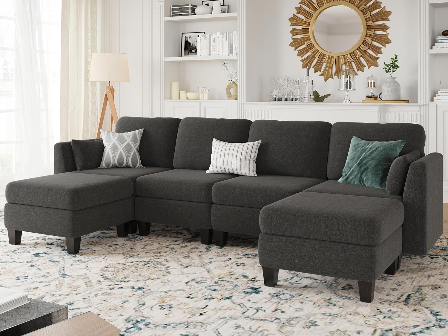 Canapé sectionnel modulable, canapé convertible en U, mousse à mémoire de forme haute densité, canapé sectionnel confortable 6 places