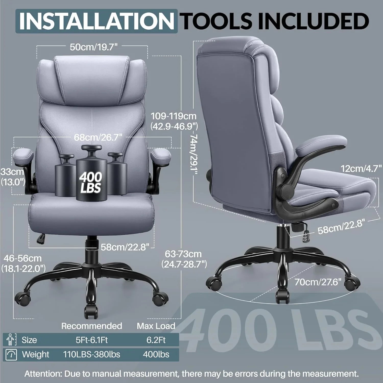 Chaise de bureau pivotante à pieds hauts, en cuir respirant, avec support lombaire