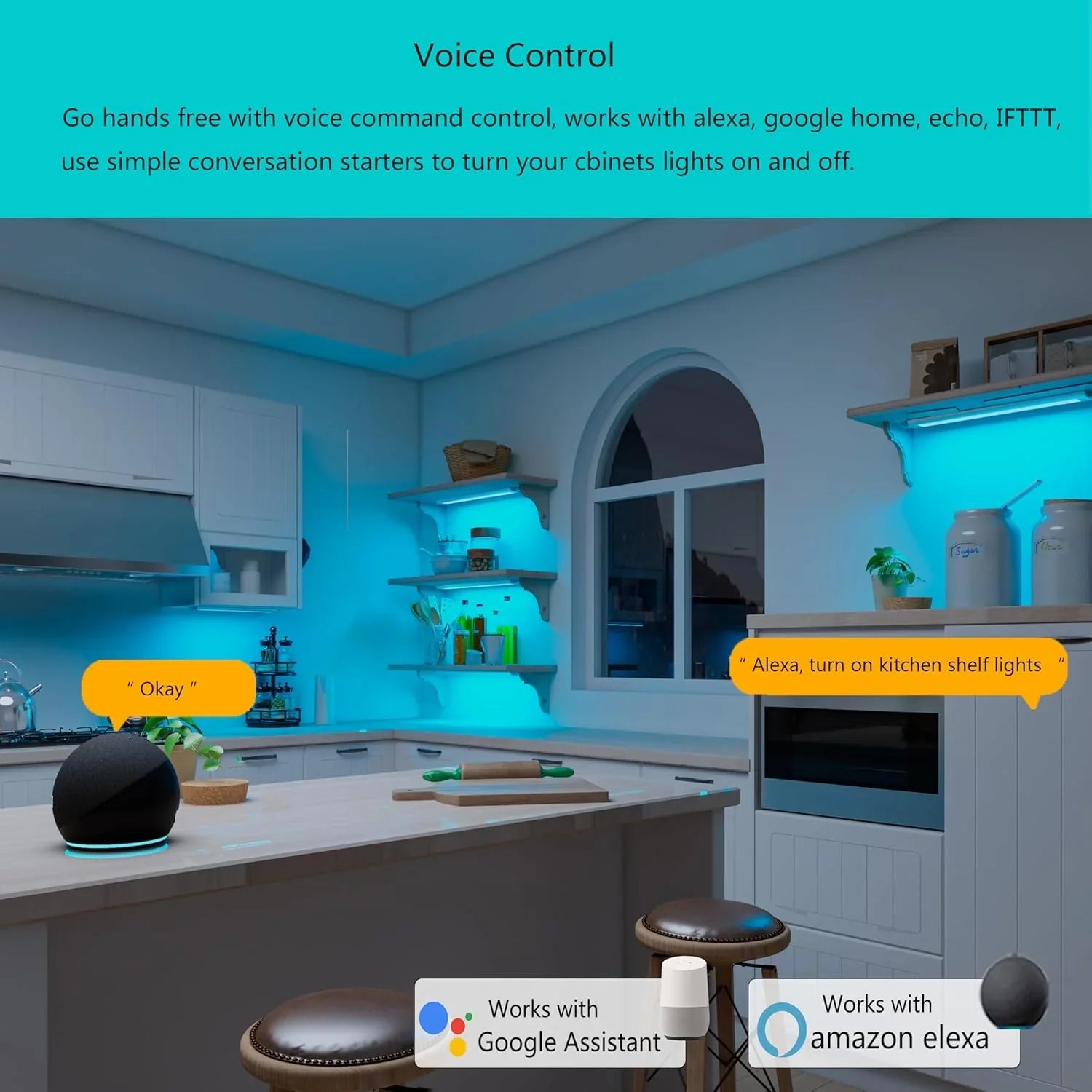 Bande lumineuse intelligente sous meuble, blanche et à intensité variable