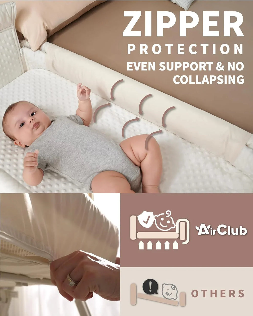 Berceau de chevet pour nouveau-né, berceau de chevet avec 4 positions de verrouillage automatique et hauteur réglable, maille respirante et matelas