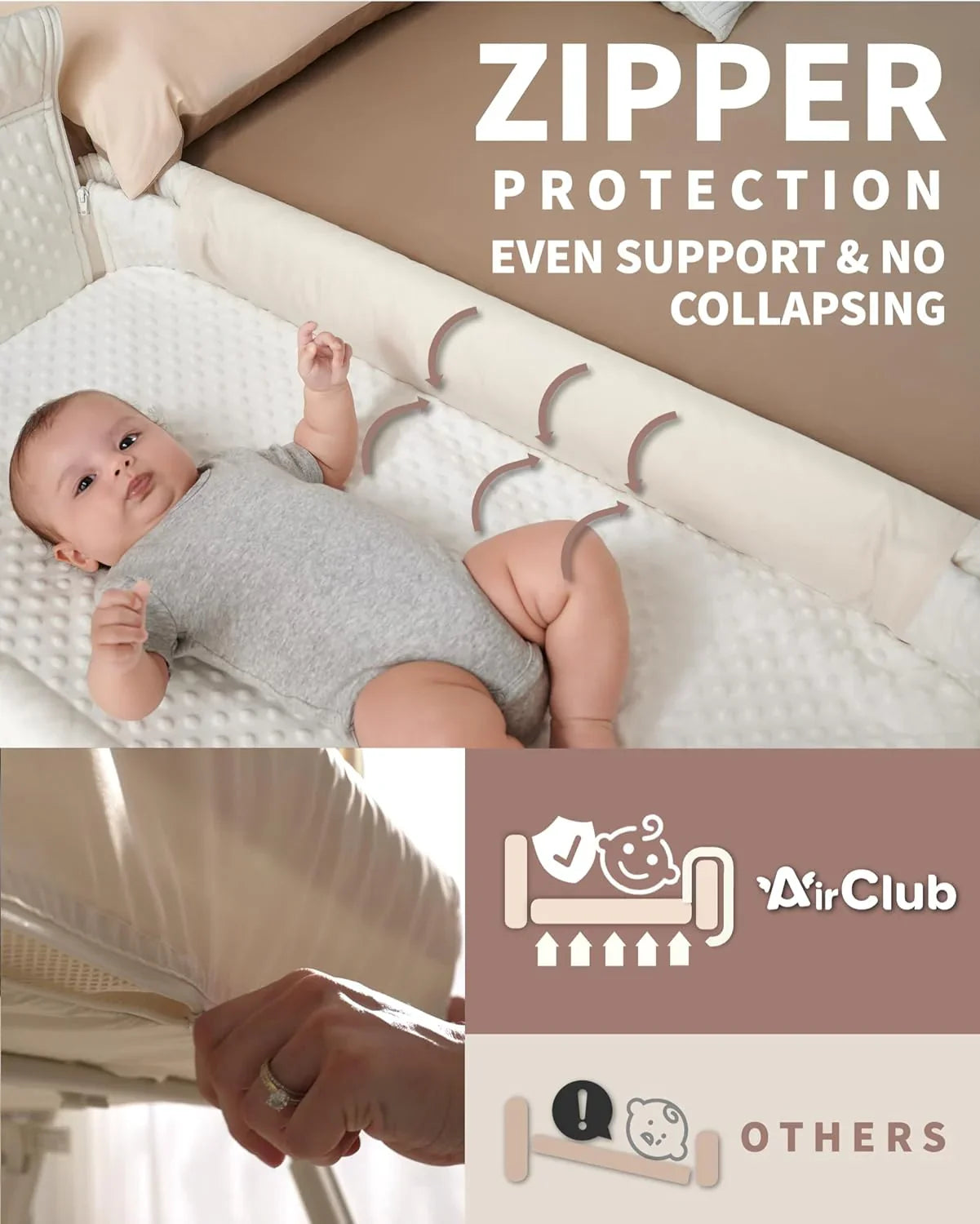 Berceau de chevet pour nouveau-né, berceau de chevet avec 4 positions de verrouillage automatique et hauteur réglable, maille respirante et matelas