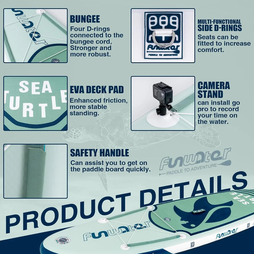 Planche de stand up paddle gonflable FunWater avec accessoires de pagaie SUP haut de gamme, pont EVA antidérapant, pagaie 11'/10'6'