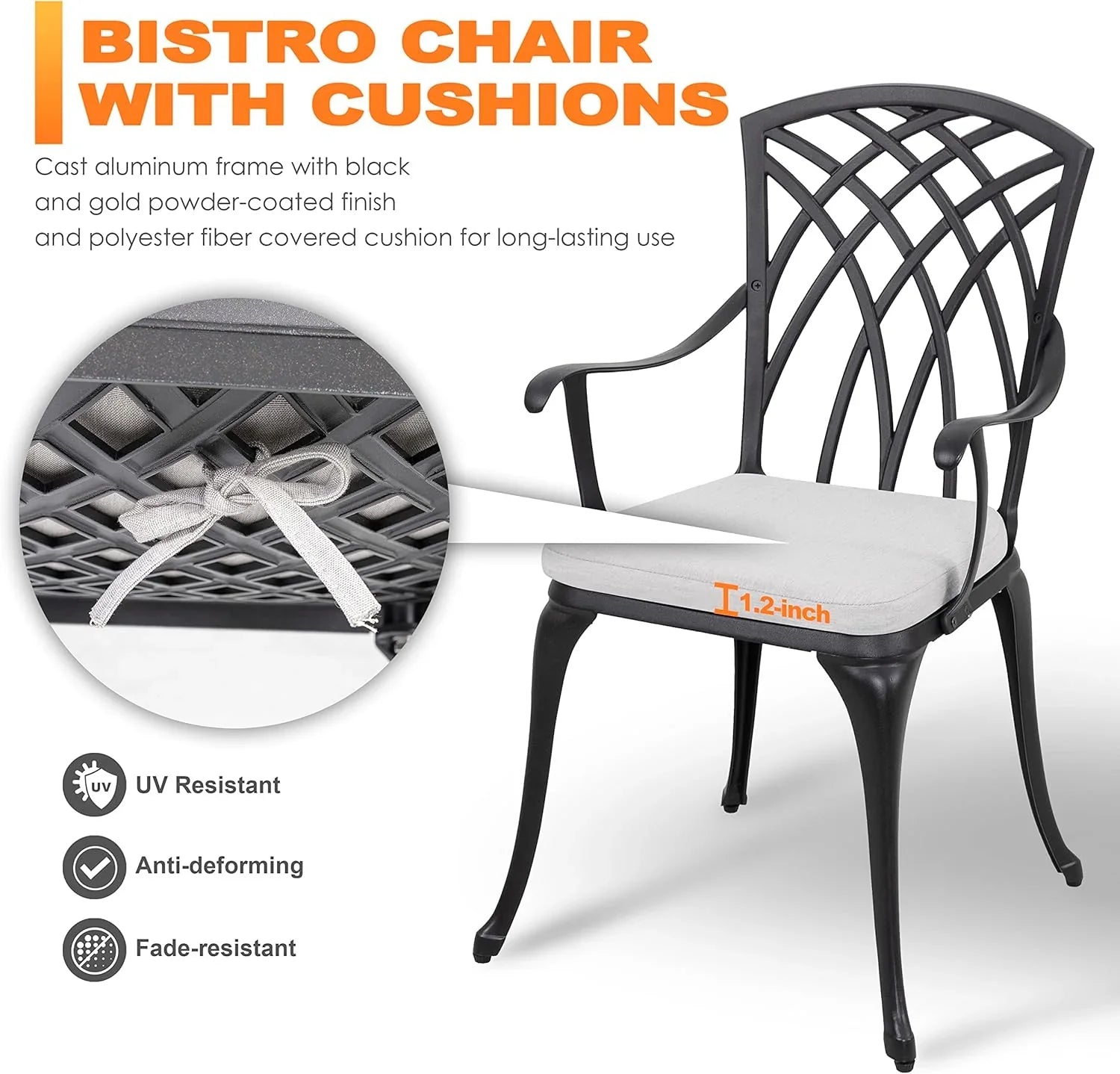 Ensemble bistro NUU GARDEN 3 pièces pour patio extérieur en aluminium moulé Ensemble table et chaises de patio