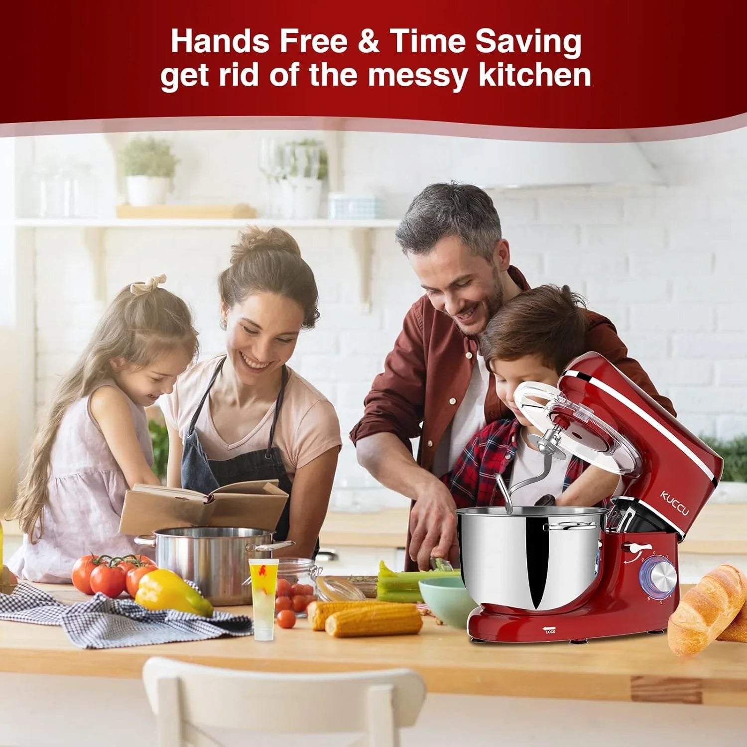 Batteur sur socle 6,5 pintes 660 W 6 vitesses à tête inclinable, batteur électrique de cuisine