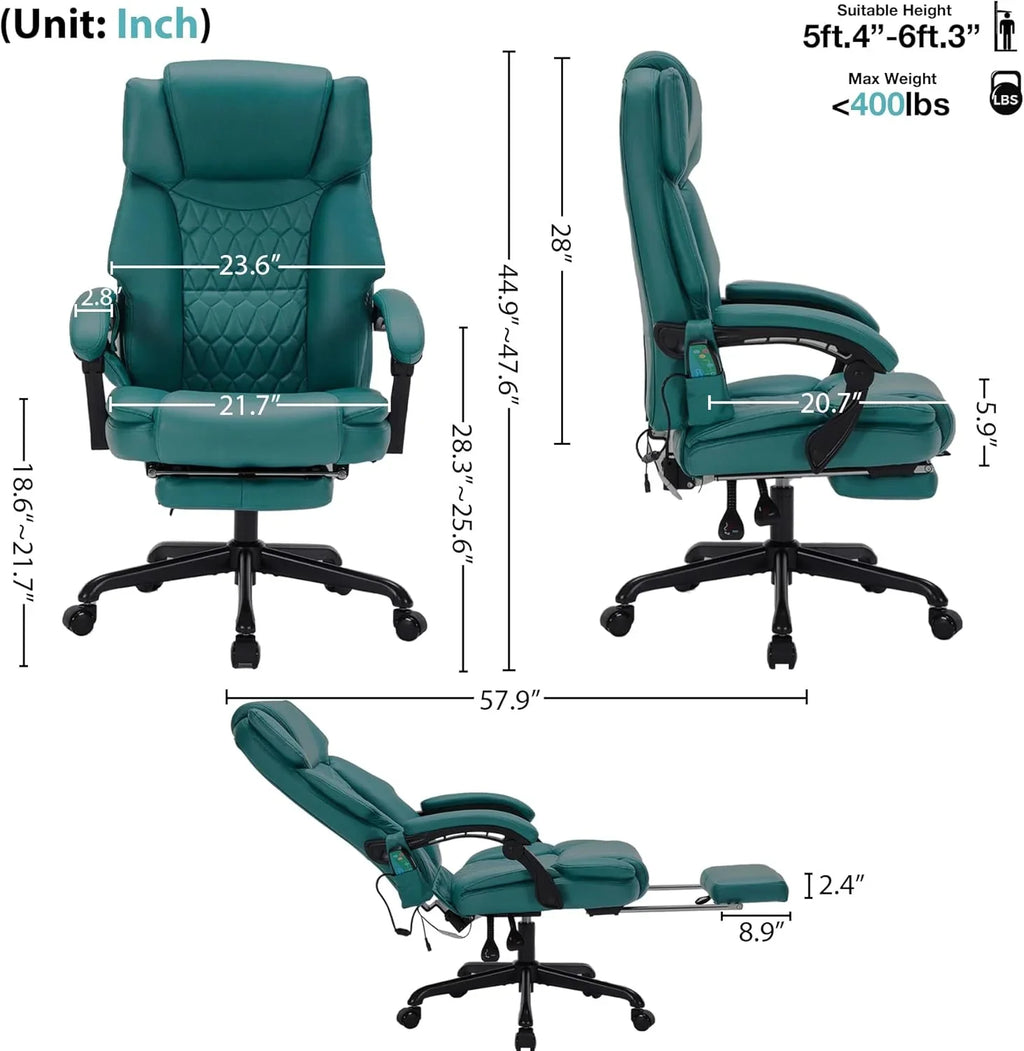 Fauteuil de bureau massant avec repose-pieds, vibration à 6 points et chauffage, fauteuil de bureau exécutif à domicile
