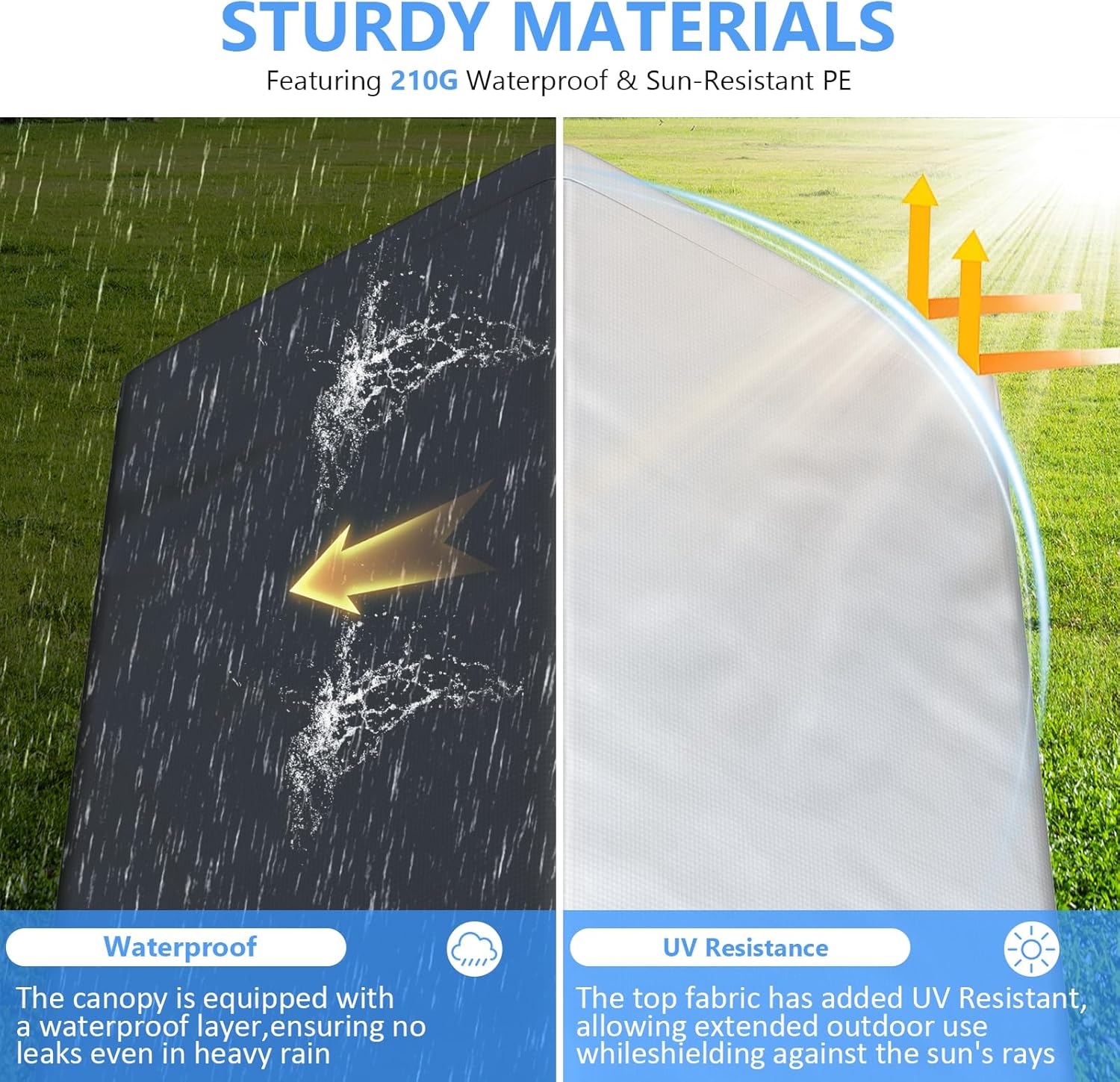 Abri d'auto robuste de 6 x 8 pieds, garage portable avec parois latérales amovibles et porte, bâche quatre saisons