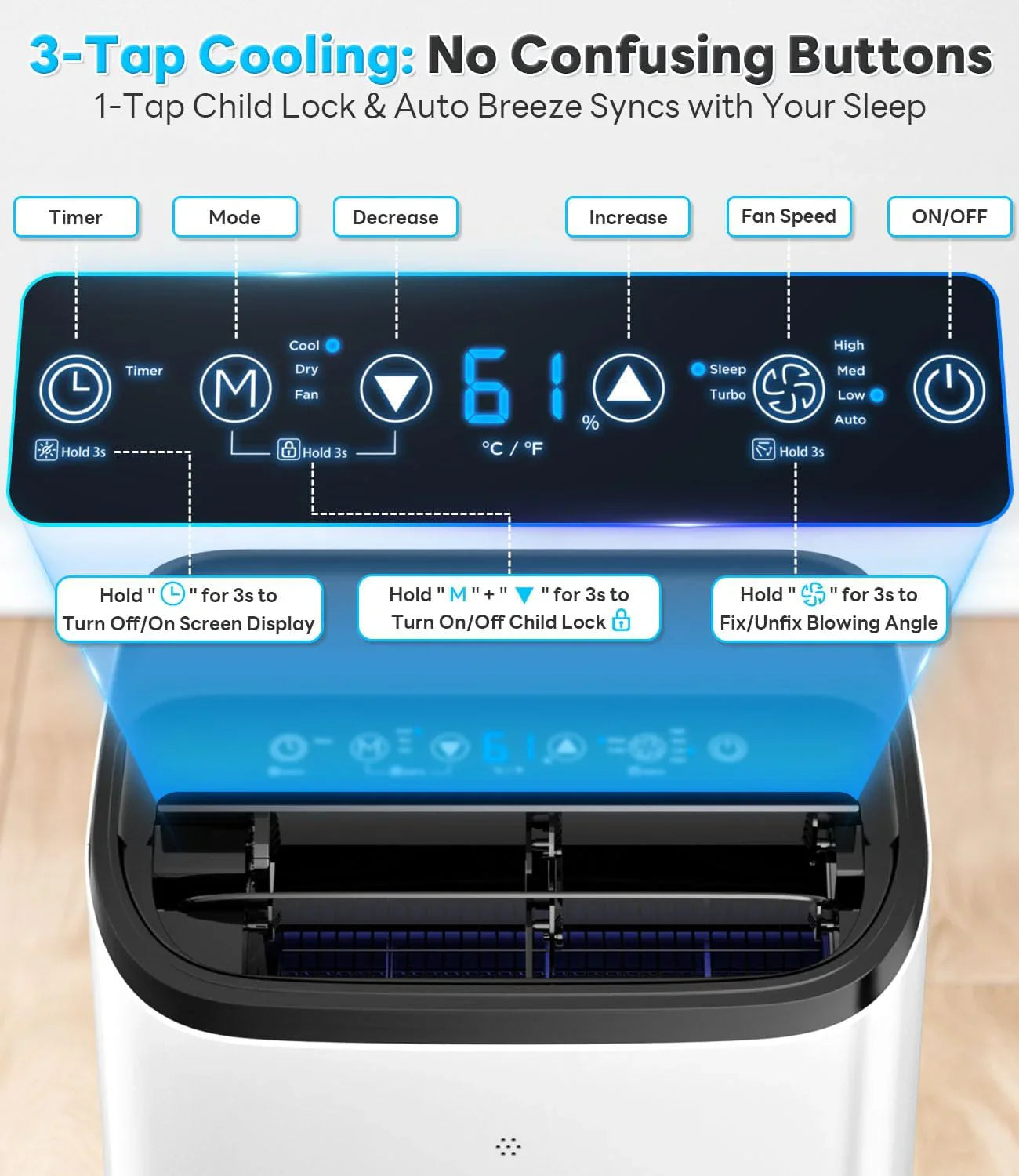 Le climatiseur portable de 14 000 BTU refroidit jusqu'à 700 pieds carrés