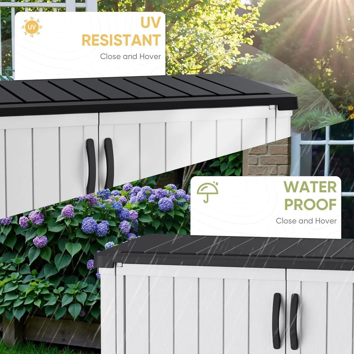 Armoire de rangement extérieure Devoko 26 pi³ avec portes verrouillables, abri de rangement horizontal, boîte de rangement étanche pour outils de patio