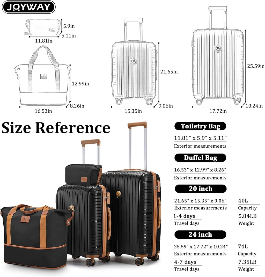 Ensemble de 5 valises de voyage légères à coque rigide en PP avec deux roulettes pivotantes et serrure TSA