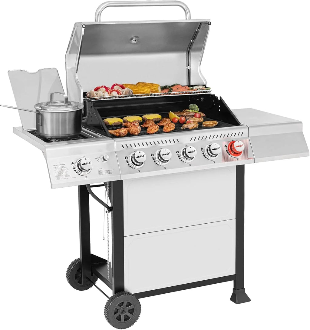 Barbecue au gaz propane Royal Gourmet GA5401T à 5 brûleurs avec gril et brûleurs latéraux, grille en acier inoxydable, surface de cuisson de 632 pouces carrés