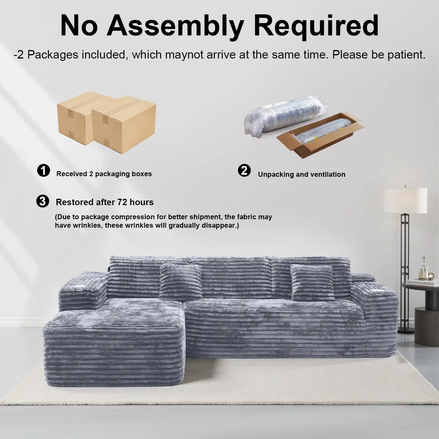 Canapé sectionnel Cloud avec méridienne en L, canapé modulaire moderne avec assise profonde, porte-gobelet intégré et poche de rangement