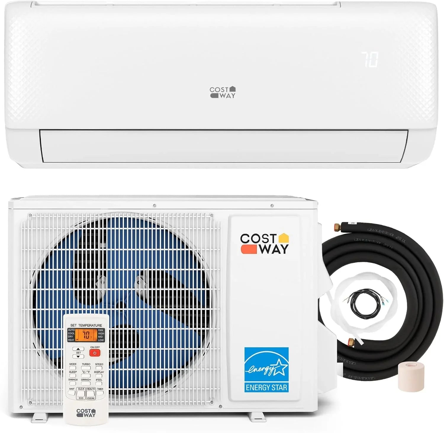 Climatiseur et chauffage mini-split Costway 12 000 BTU, 20 SEER2 115 V, unité de climatisation murale sans conduit, refroidit les pièces jusqu'à 750 pi²