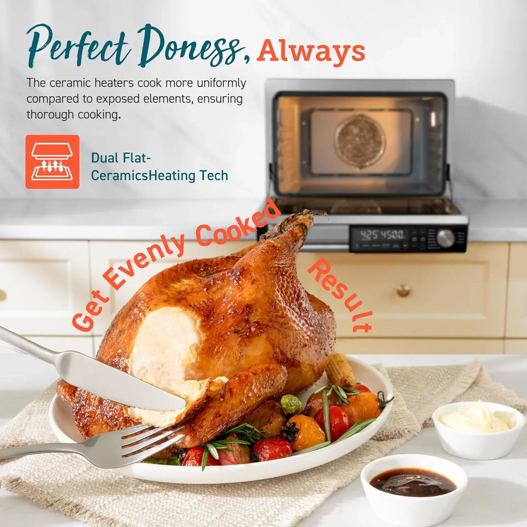 De COSORI 11-in-1 airfryer met een inhoud van 13 liter combineert grillen, roosteren, bakken en opwarmen. Inclusief recepten en 6 accessoires. 