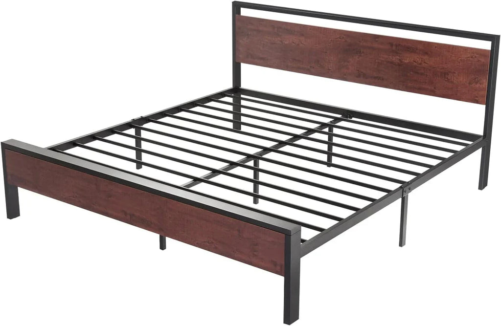 Cadre de lit plateforme en métal Sha Cerlin 14 pouces, antidérapant et silencieux, acajou