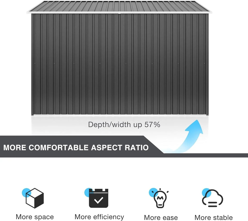 Abri de jardin extérieur Polar Aurora 8 x 12 pi, abri de jardin en métal avec structure modernisée, abris à outils pour jardin, terrasse, pelouse, noir