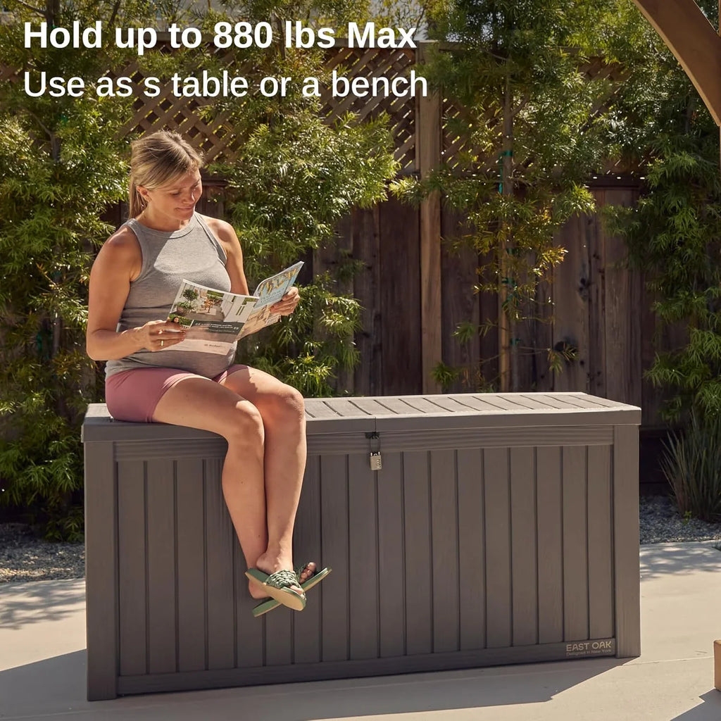 Coffre de rangement extérieur EAST OAK, coffre de terrasse de 60 gallons, utilisation intérieure et extérieure, bac de rangement en résine imperméable