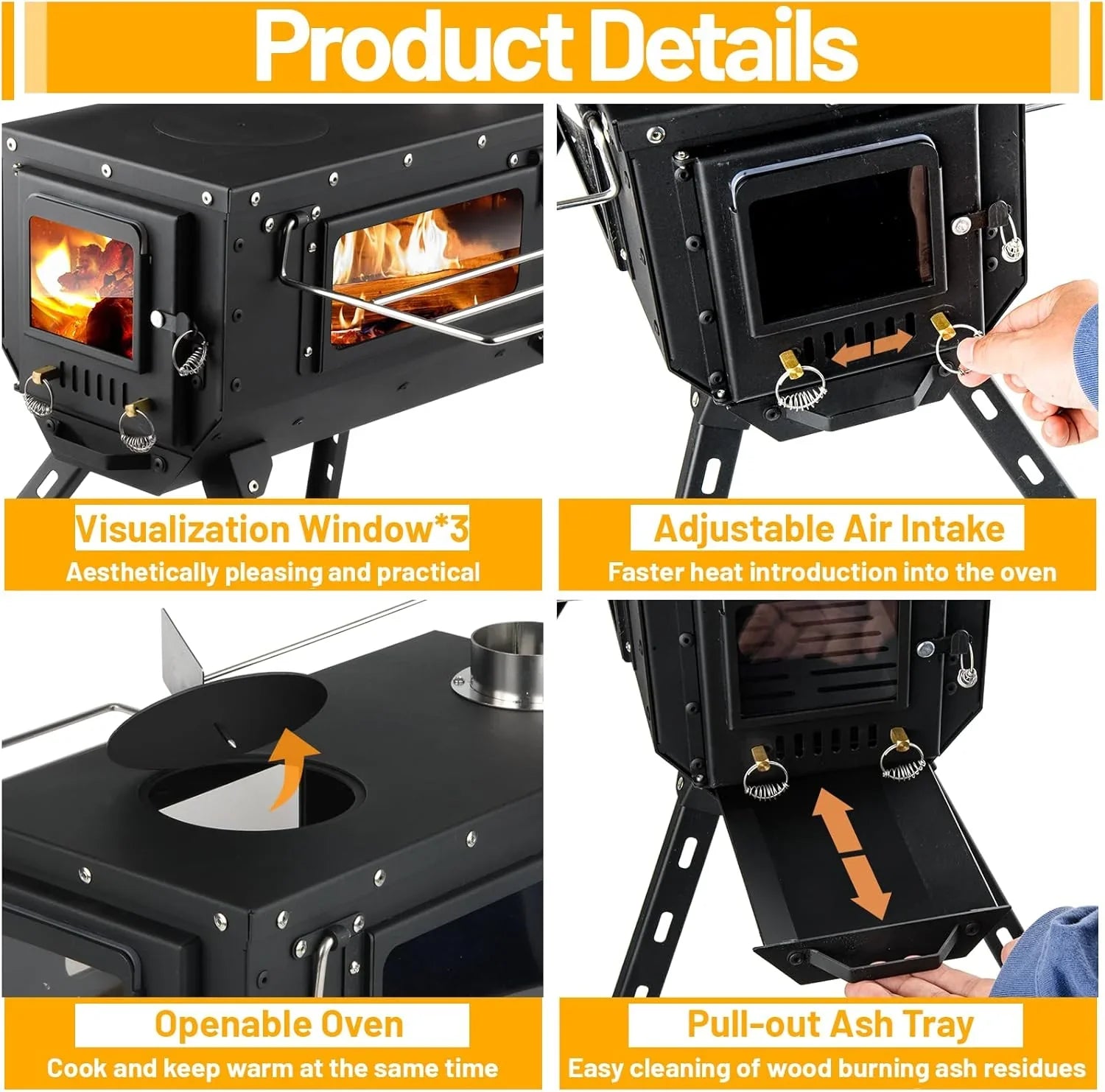 Poêle à bois pour tente chaude, petit poêle à bois pour chauffage et cuisine en extérieur, pêche sur glace, chasse