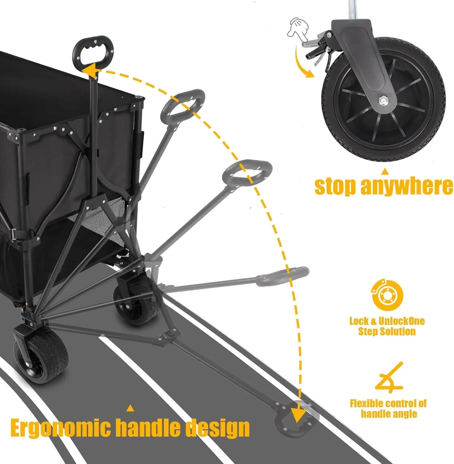 Chariot utilitaire pliable à deux étages, robuste, capacité de 600 lb, capacité de 400 l, avec grandes roues