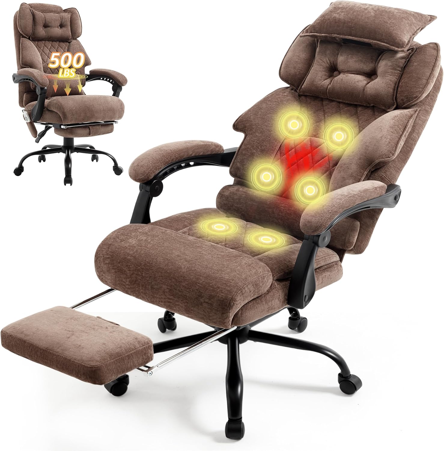 Chaise de bureau de massage avec repose-pieds, grande et haute chaise de bureau en cuir 500 lb