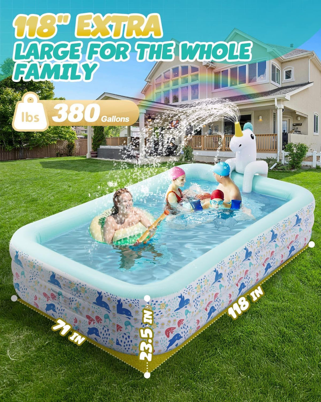 Piscine gonflable, grande piscine gonflable, piscine licorne pour enfants avec arroseur, piscine extra large épaissie