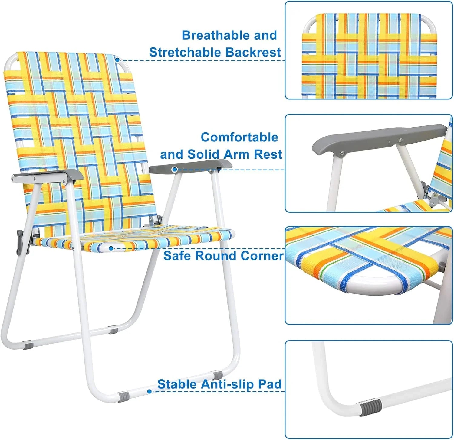 Lot de 2 chaises pliantes en toile pour patio VINGLI, chaise de plage portable pour extérieur, chaise de camping