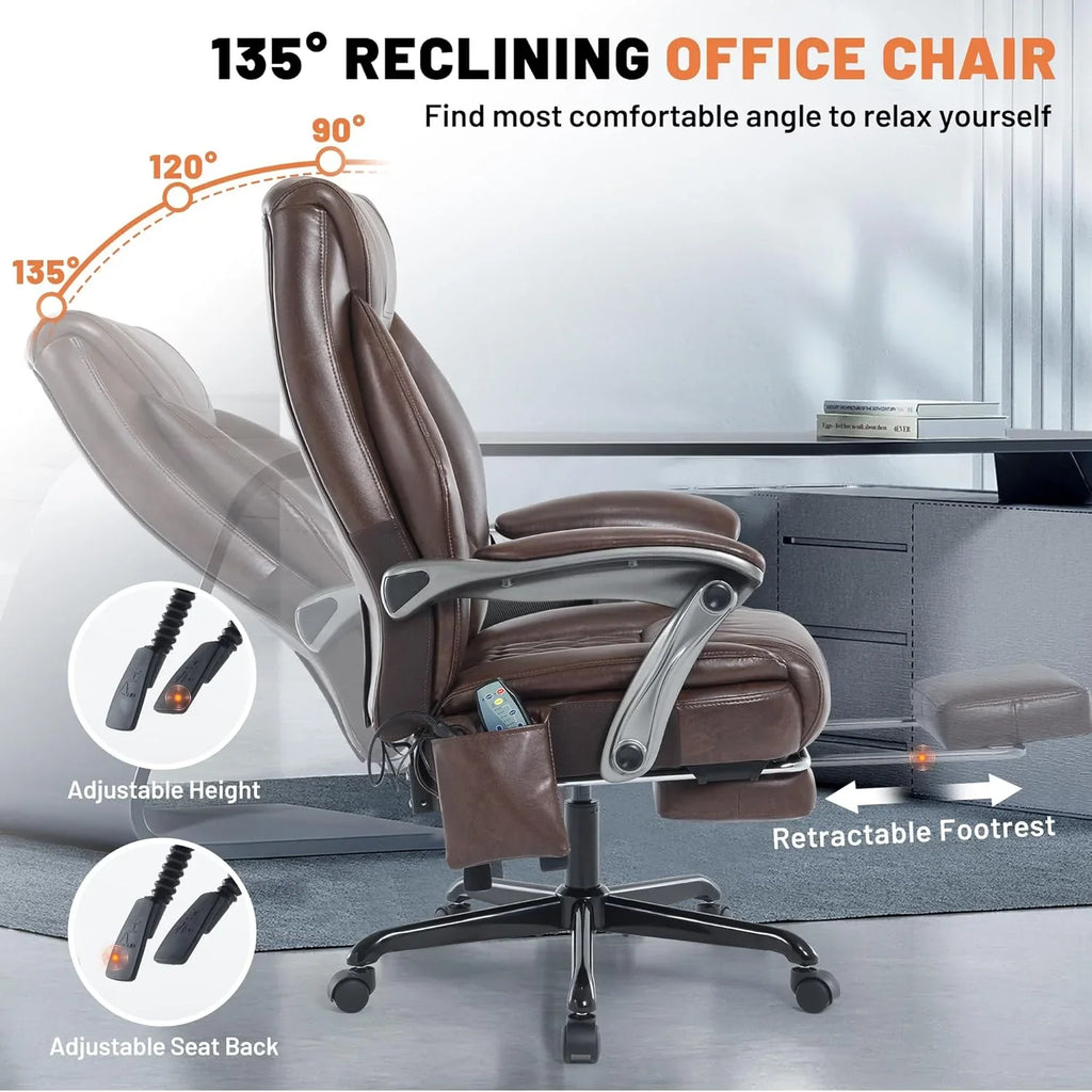 Fauteuil de bureau massant avec chauffage et repose-pieds Fauteuil de bureau ergonomique inclinable pour cadres