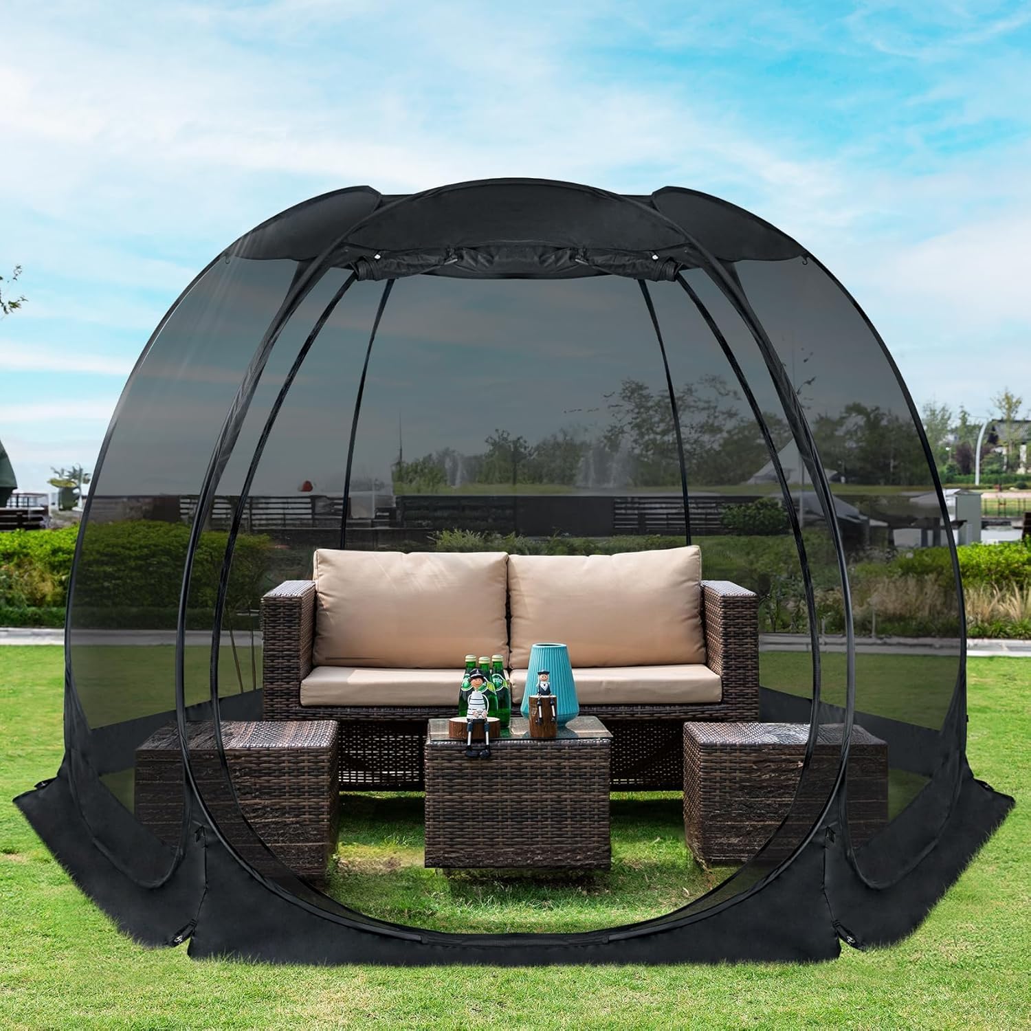 Gazebo à écran, peut accueillir 6 à 10 à 15 personnes Tente à baldaquin de style igloo avec moustiquaire sur les côtés Parfait pour le jardin, la terrasse, l'arrière-cour