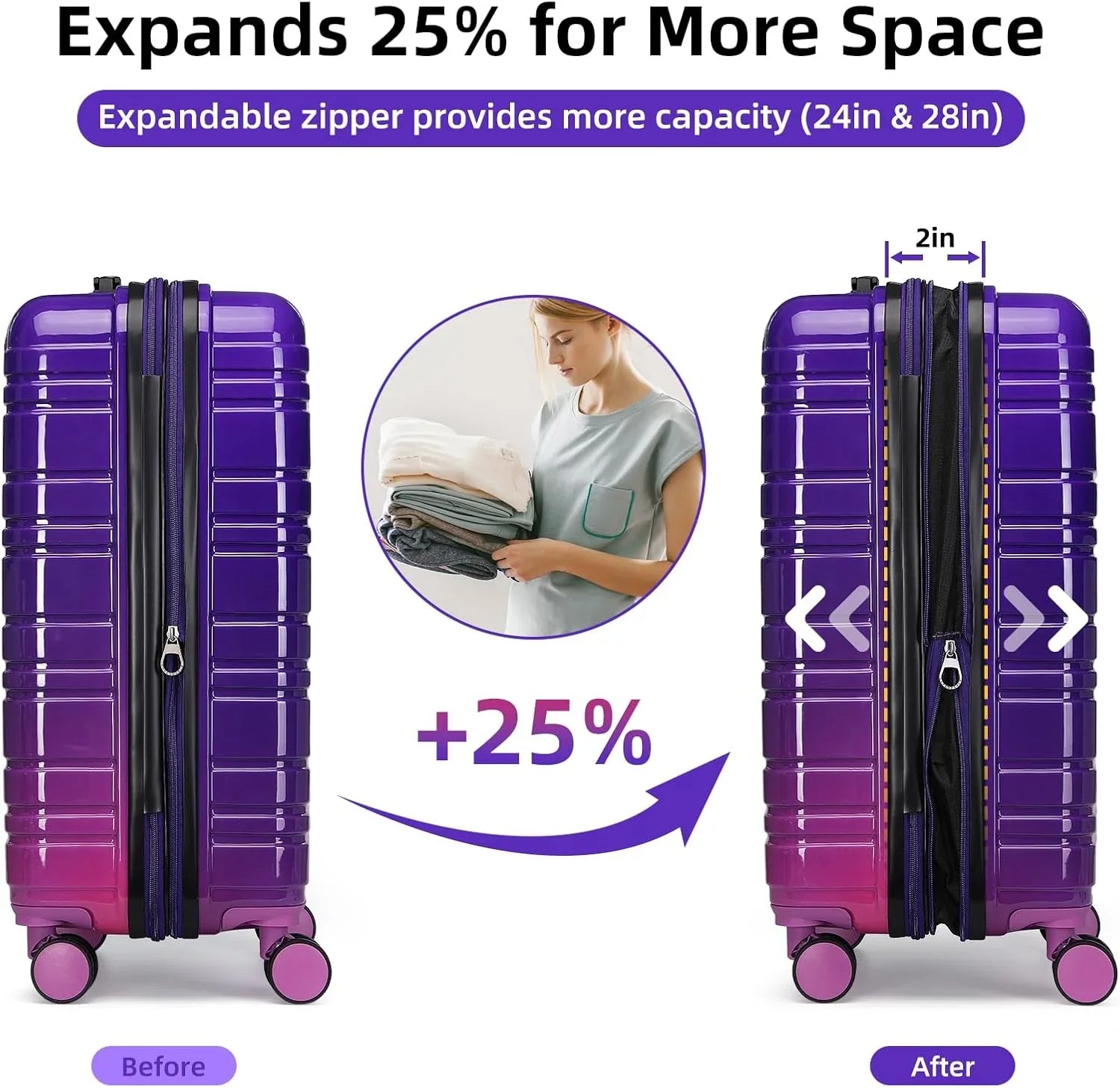 Ensemble de bagages 6 pièces, ensemble de valises rigides extensibles avec roulettes pivotantes, ensemble de bagages à roulettes légers