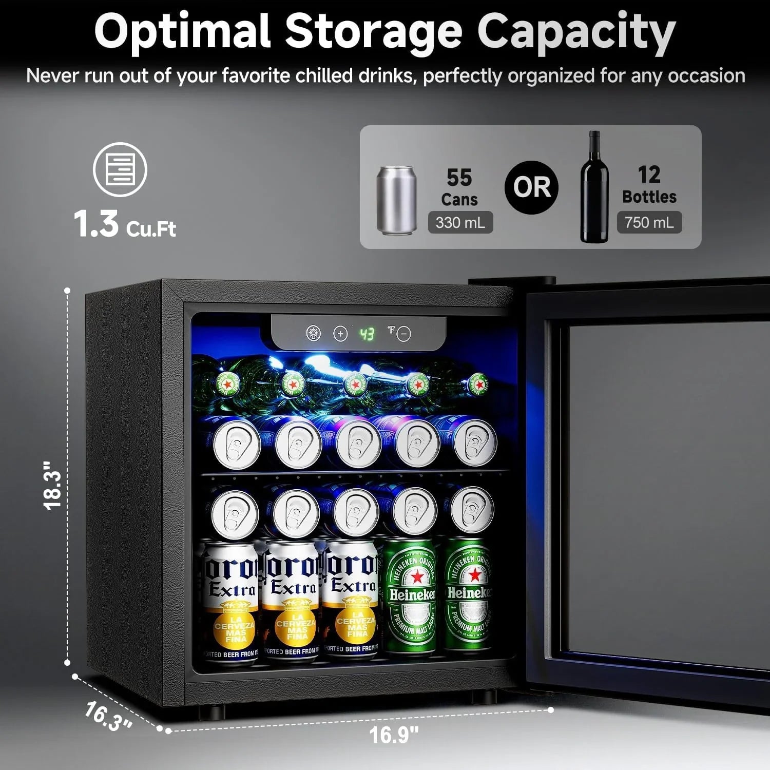 Réfrigérateur à boissons - Mini-réfrigérateur 126 canettes avec porte vitrée pour bureau, chambre, bar, maison