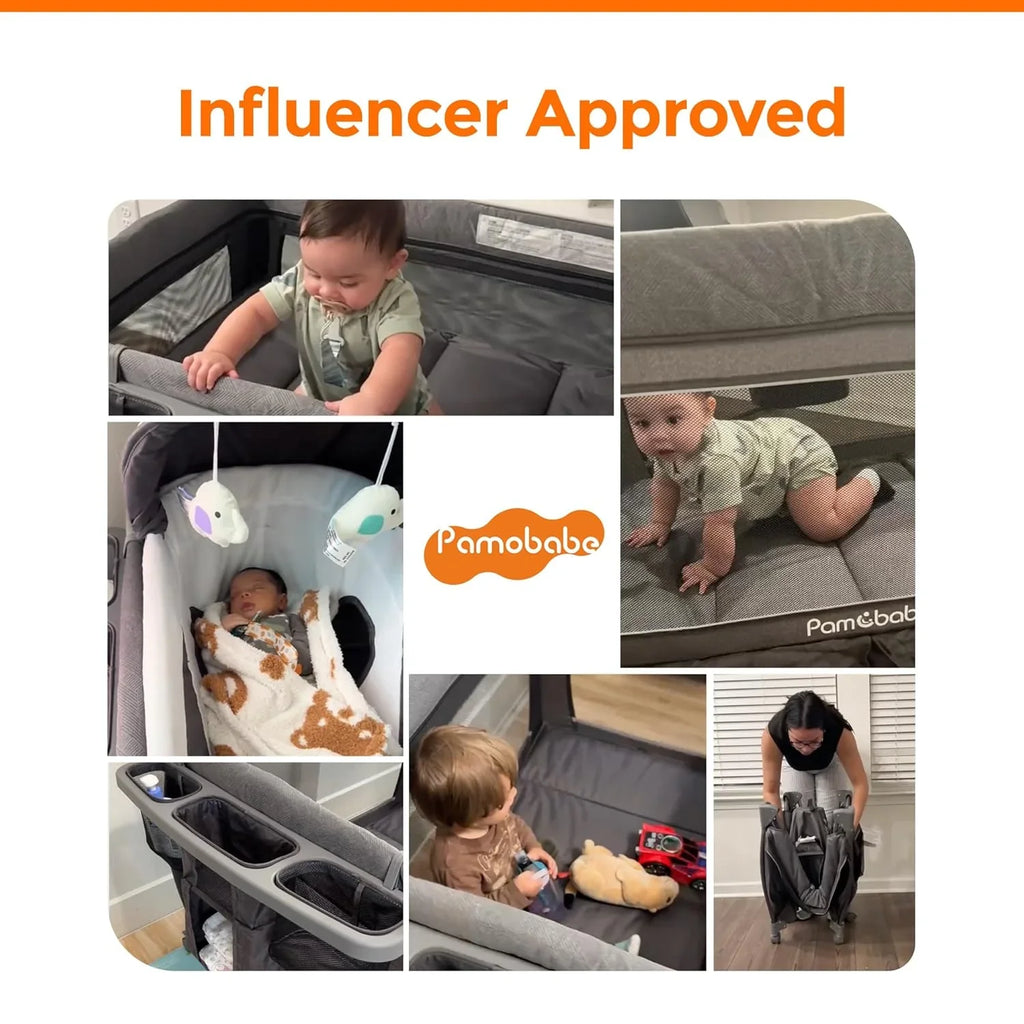 Parc pour bébé Pamo Babe - Le cadre en acier robuste offre un espace de couchage sûr et un berceau portable