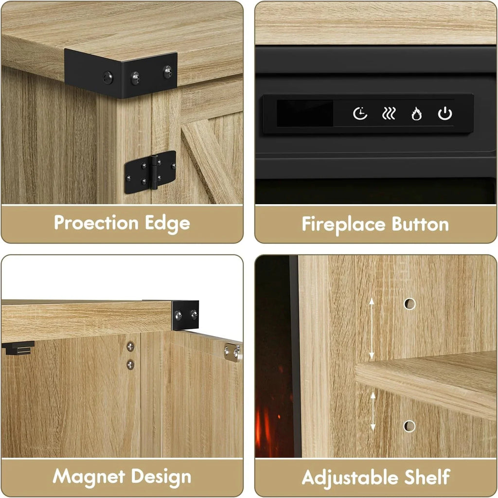 YESHOMY tv-meubel met open haard en twee schuifdeuren, opbergkasten voor tv's tot 65 inch en groter, entertainmentmeubel, mediameubel voor de woonkamer, 58 inch 