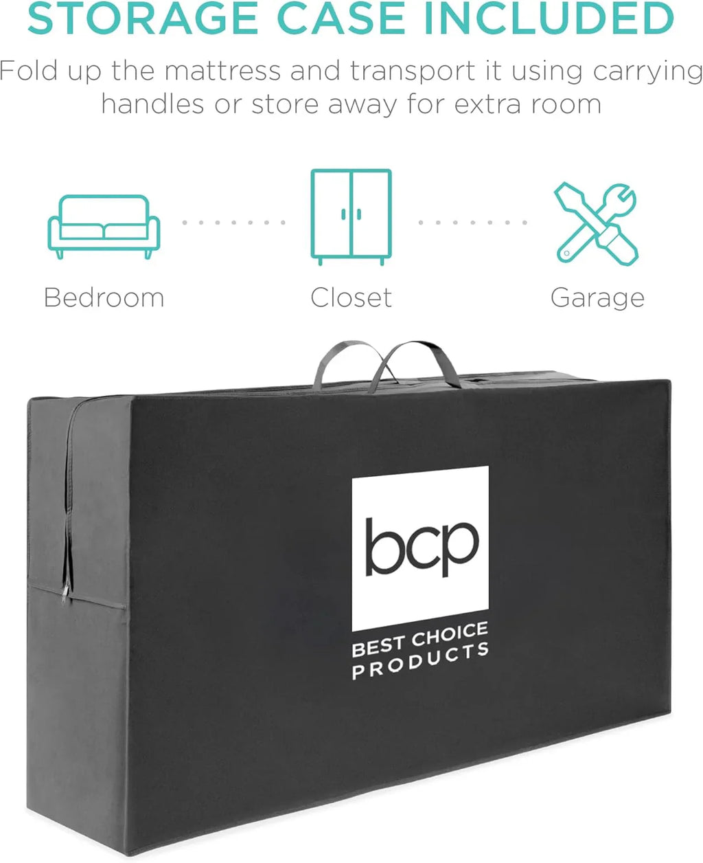 Matelas Queen Size portable de 4 pouces, matelas pliable en trois parties pour camping, invités et tout-petits