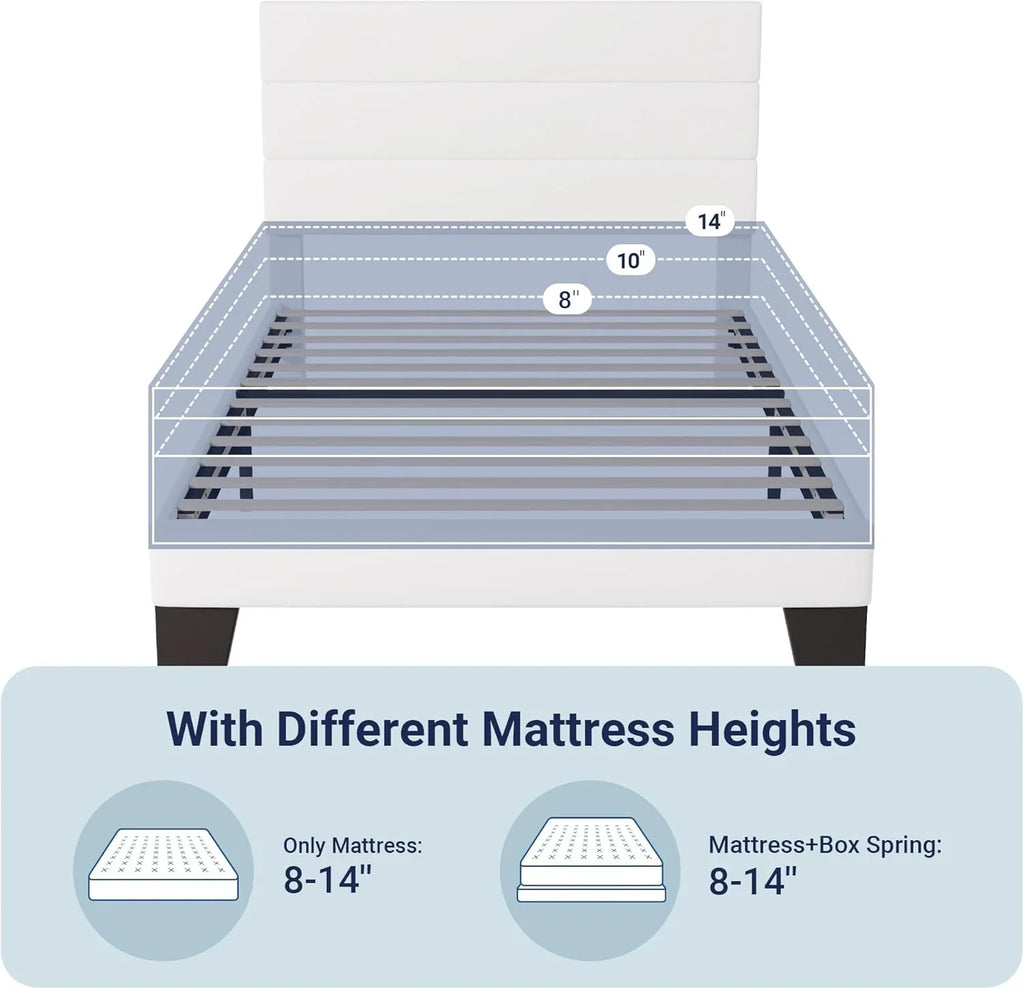 Cadre de lit plateforme Allewie Queen Size avec tête de lit rembourrée en tissu et support à lattes en bois, sommier entièrement rembourré (pas besoin de sommier)