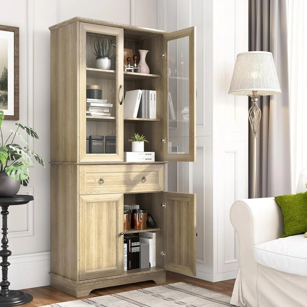 Armoire de garde-manger de 180 cm de haut avec portes vitrées